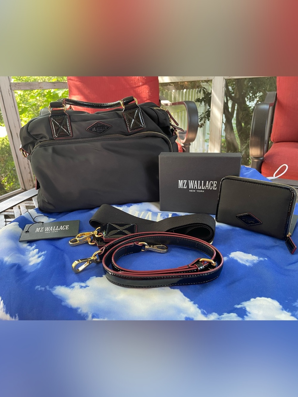 MZ Wallace Gramercy Satchel Wallet Black Patent Hand Carry CrossBody Shoulder